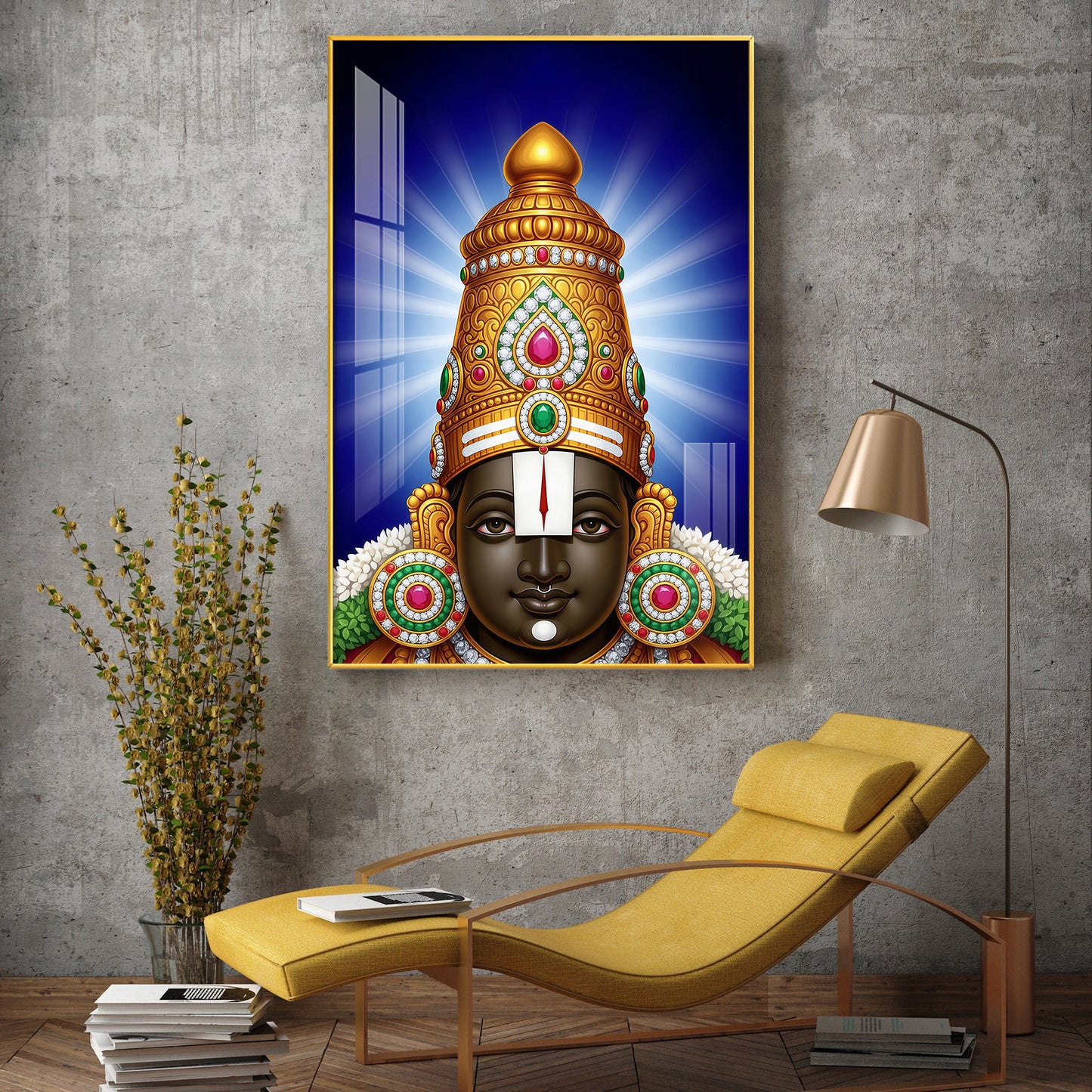 Hindu Lord Tirupati Glass Finish Vertical Wall Art