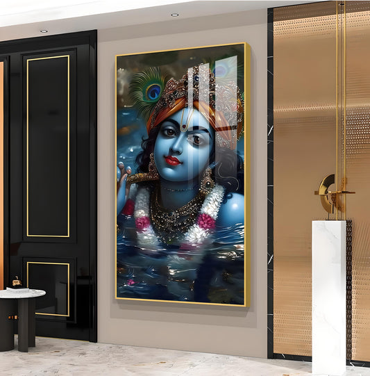 Shri Banke Bihari Glass Finish Vertical Wall Art
