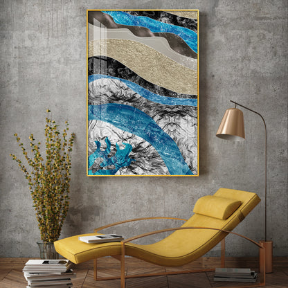 Abstract Horizon Glass Finish Vertical Wall Art