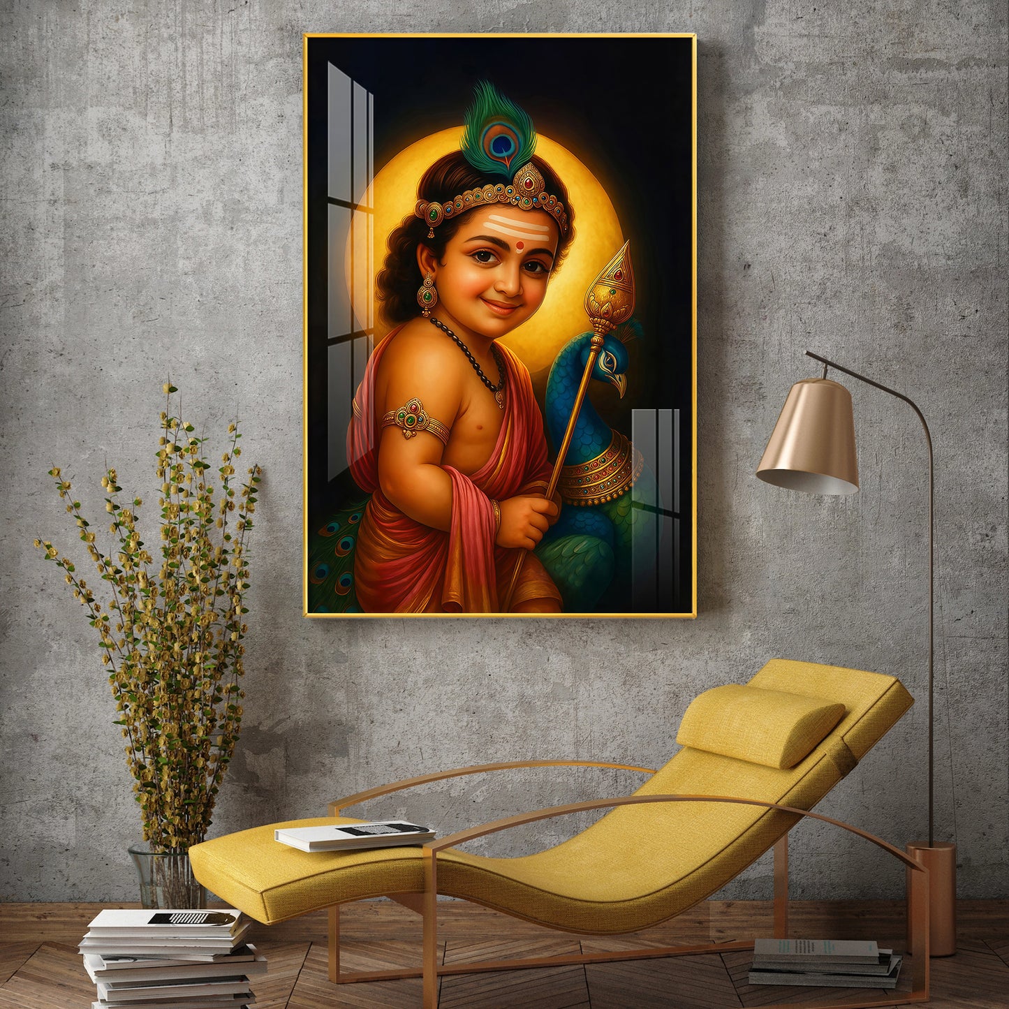 Baby Lord Muruga Glass Finish Vertical Wall Art