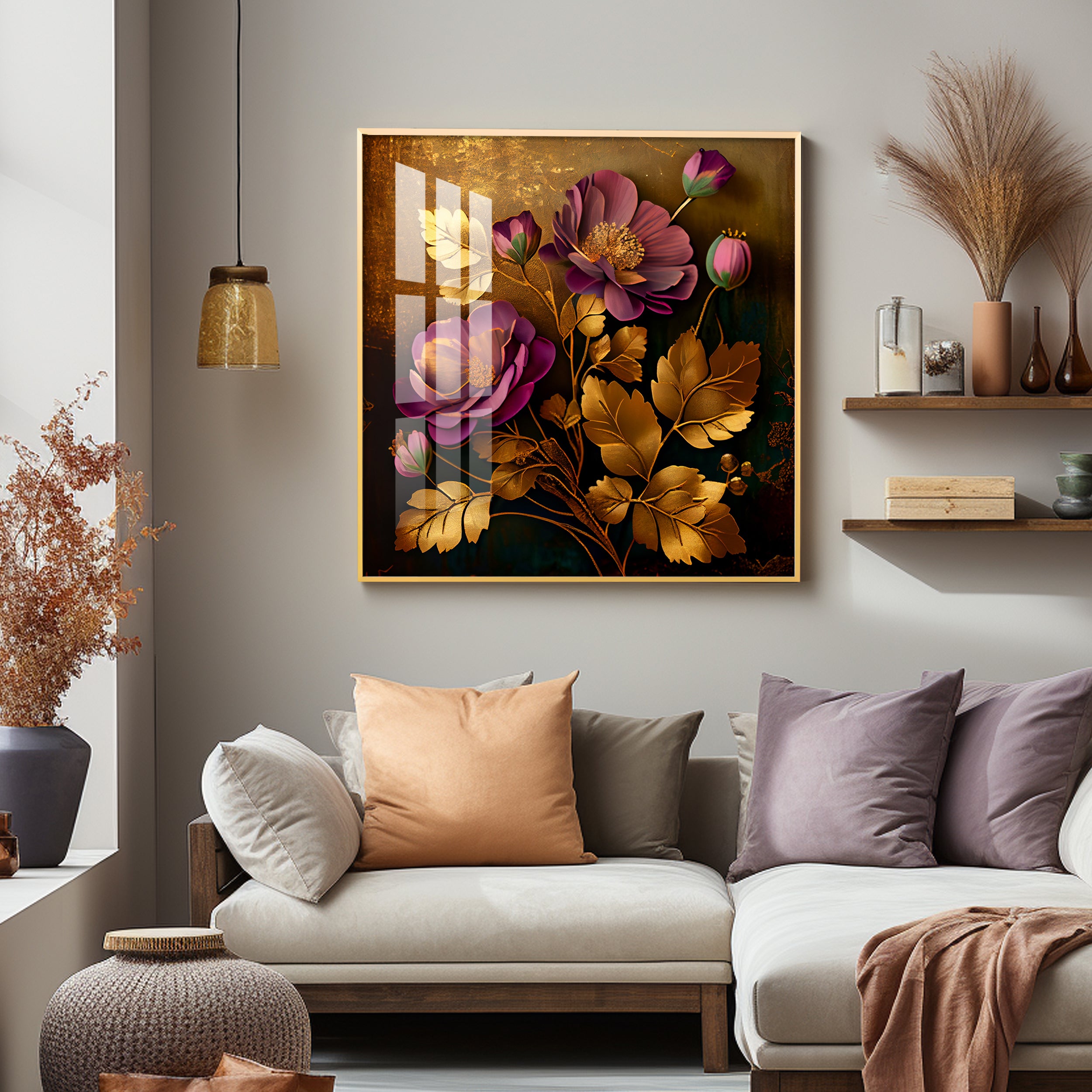 Petals in Harmony Glass Finish Square Wall Art