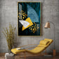 Golden Azure Symphony Glass Finish Vertical Wall Art