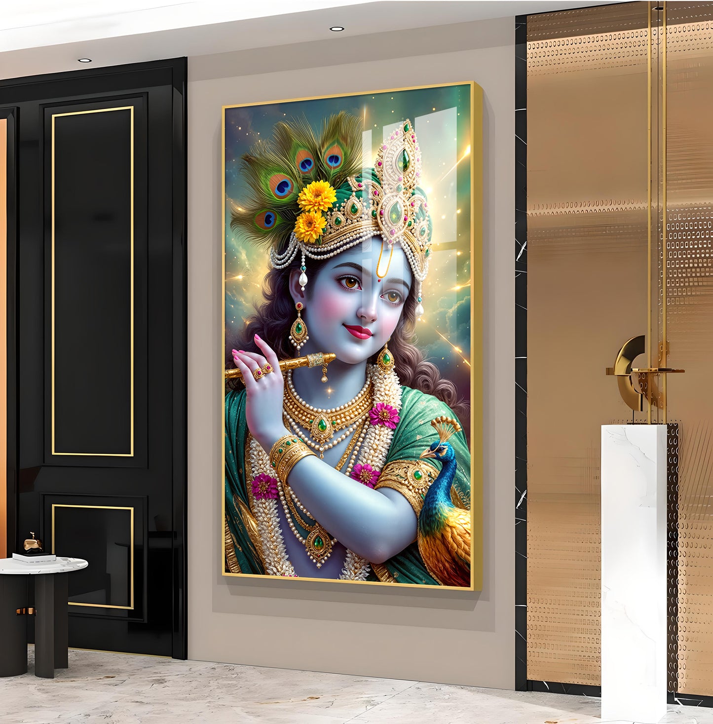 Hare Krishna Ji Glass Finish Vertical Wall Art