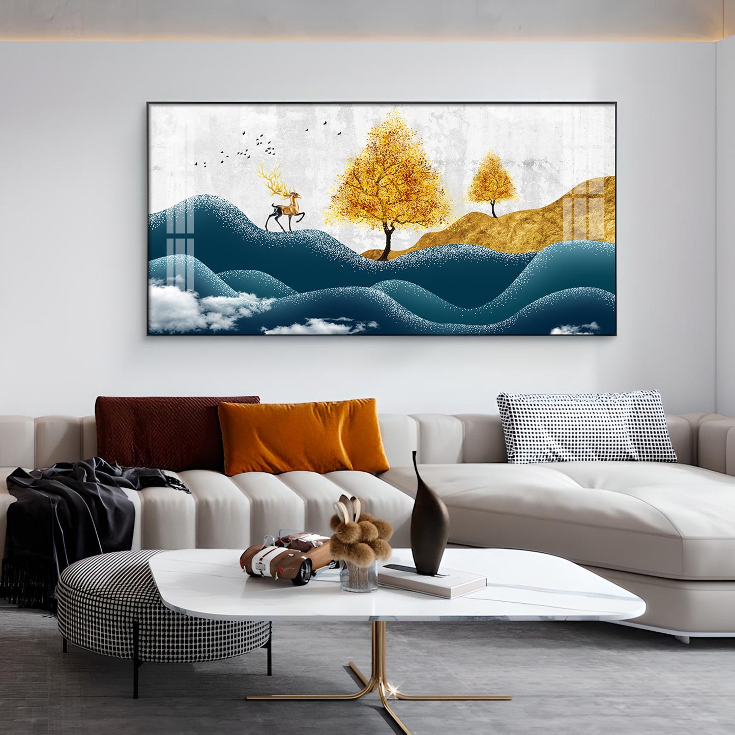 Deer In Forest Glass Finish Horizontal Wall Art