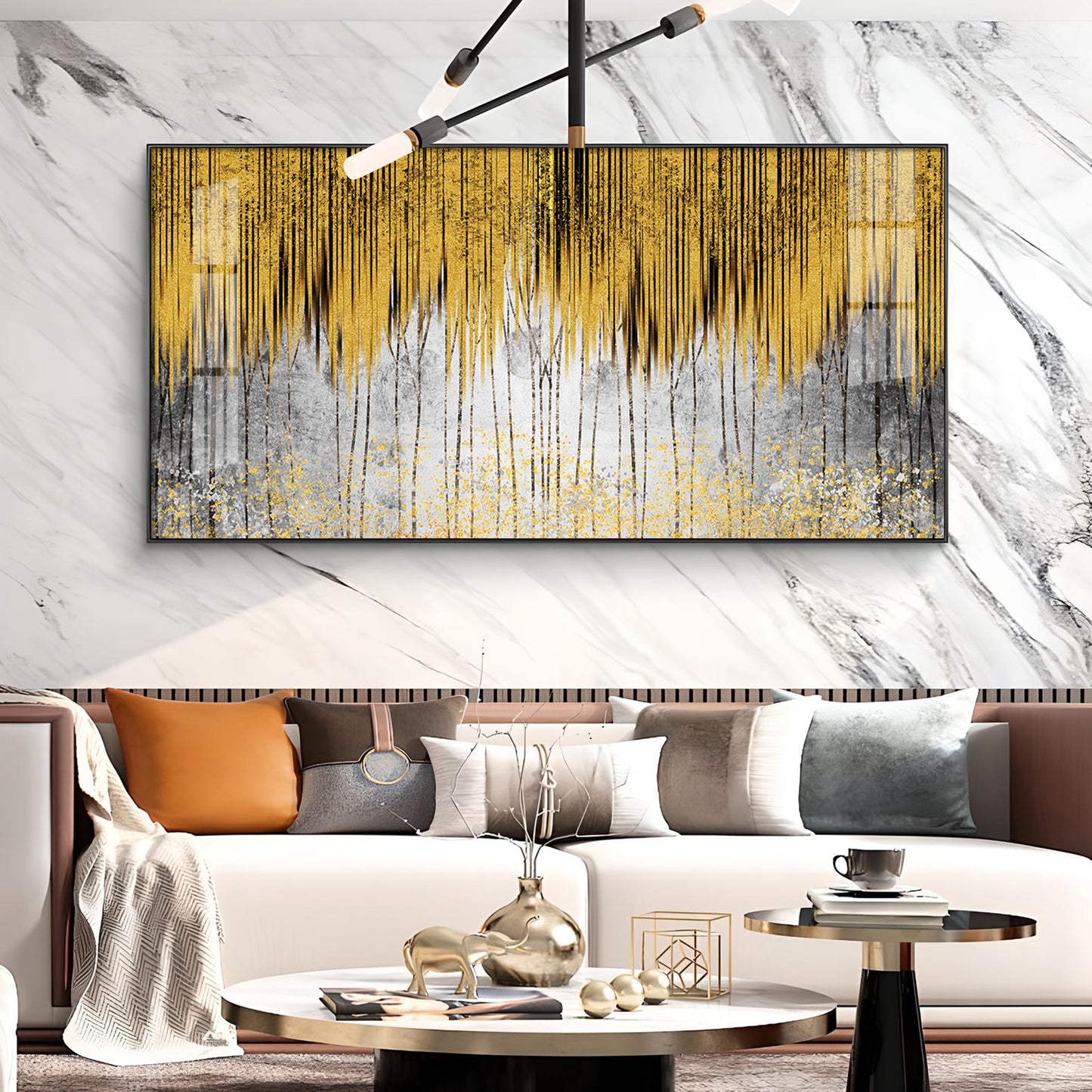 Functional Golden Line Glass Finish Horizontal Wall Art