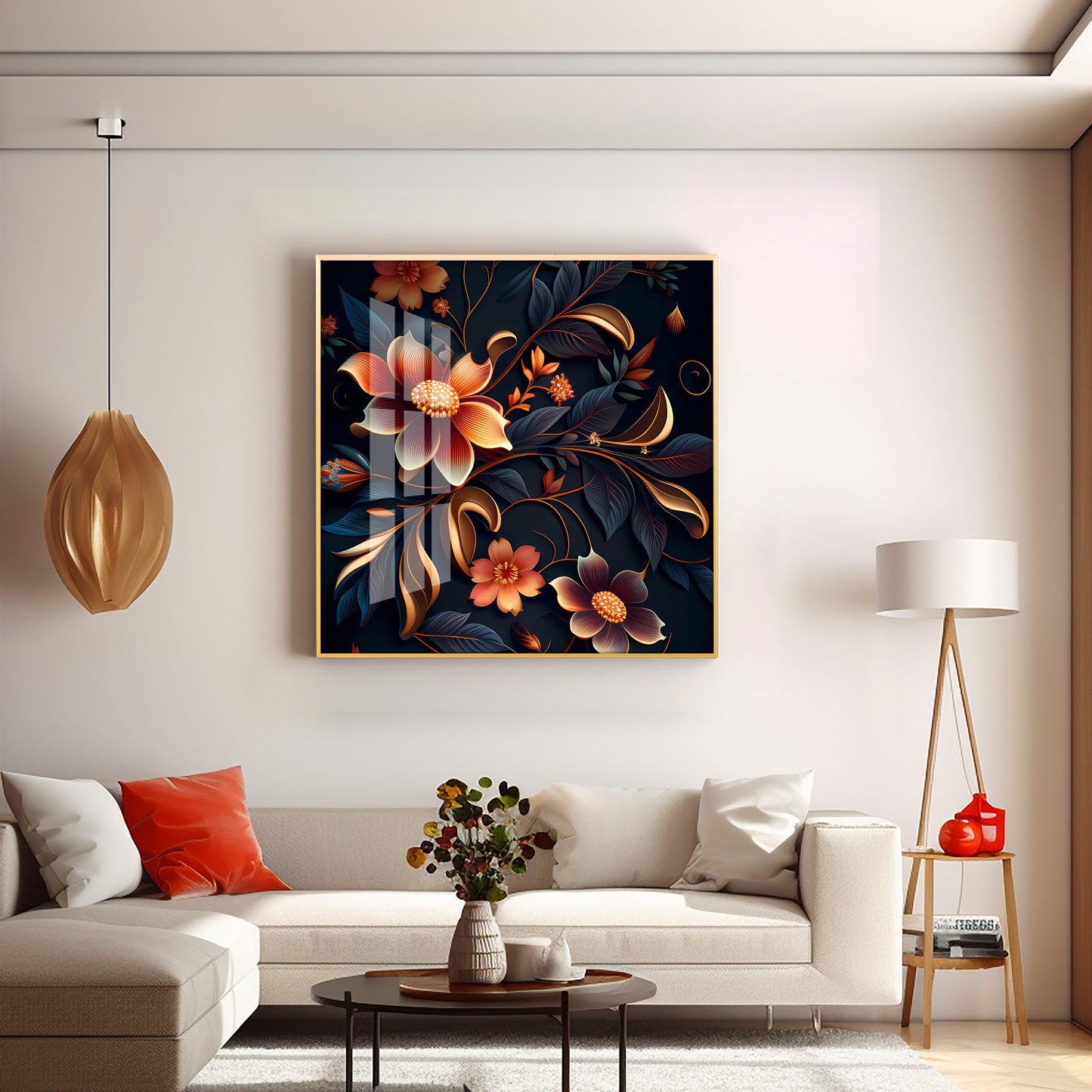 Petals in Bloom Glass Finish Square Wall Art