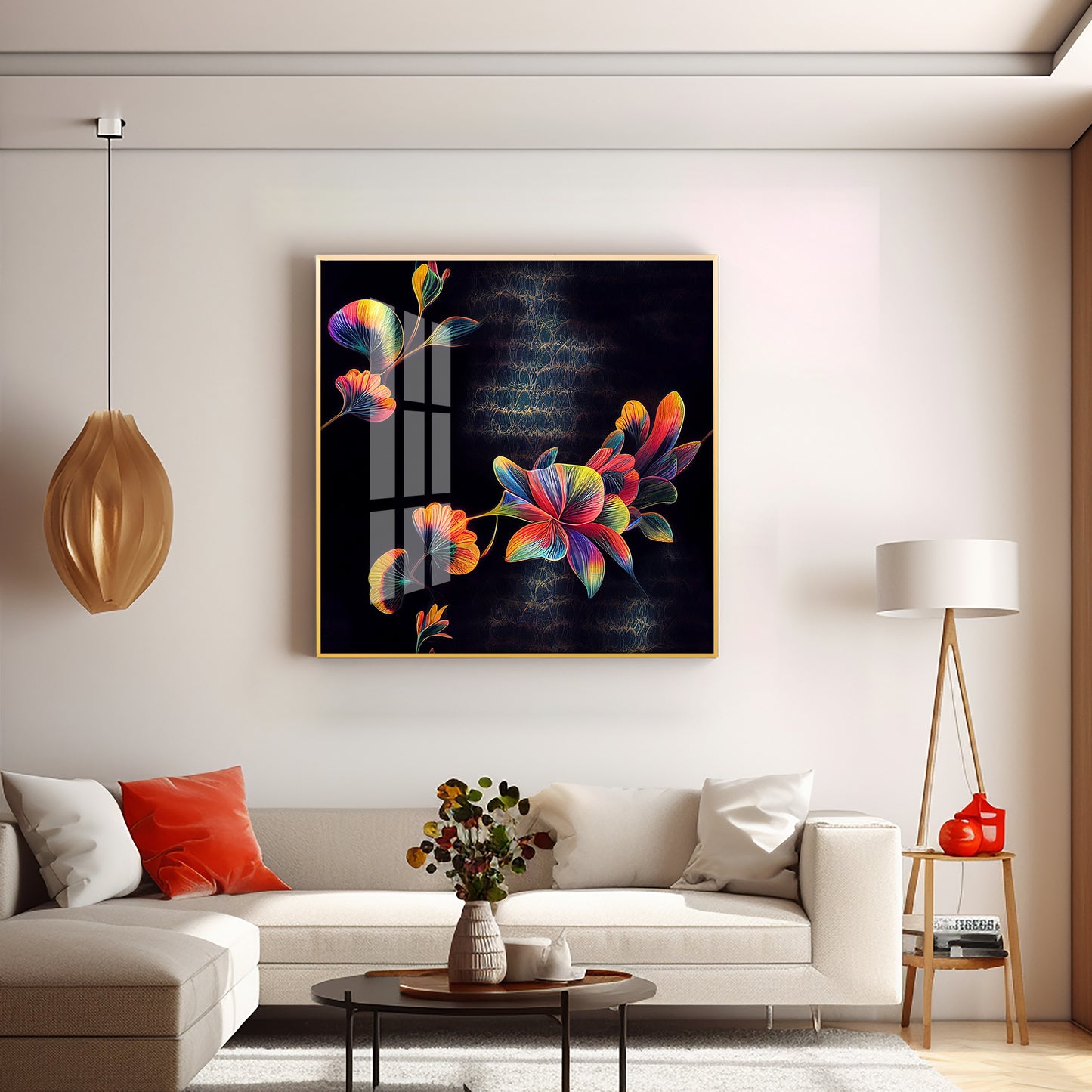 Multicolor Floral Serenity Glass Finish Square Wall Art