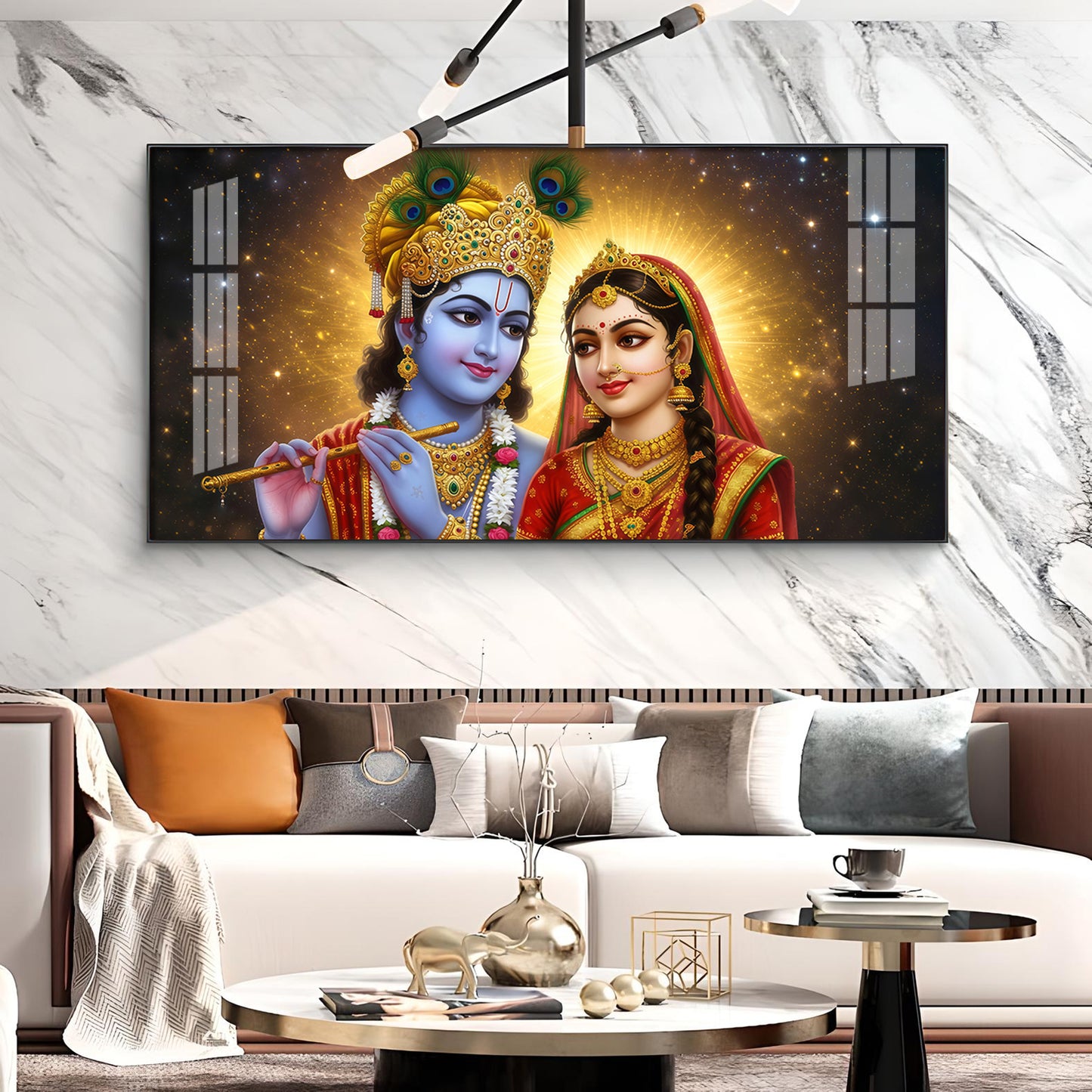 Sri Radhe Krishna Loving Charm Glass Finish Horizontal Wall Art