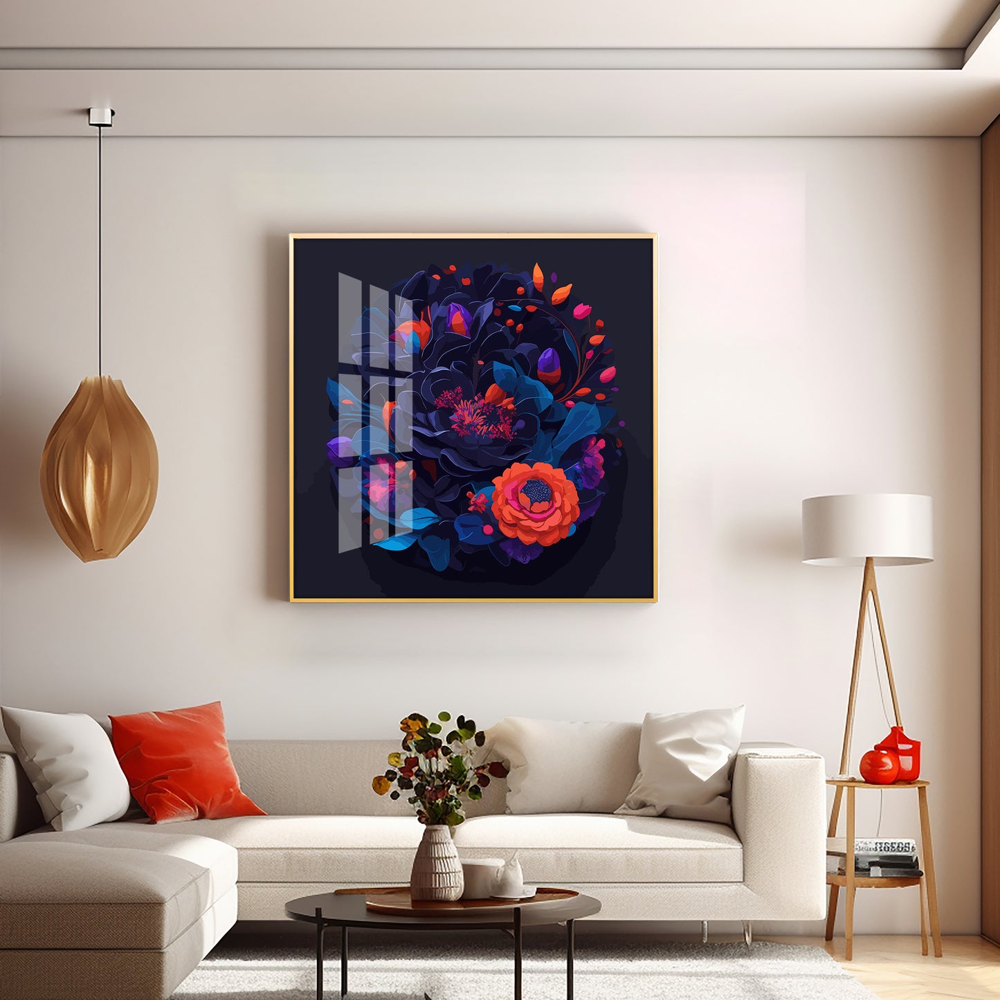 Vibrant Blossom Glass Finish Square Wall Art