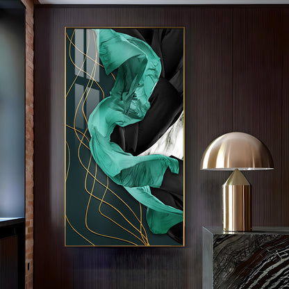 Emerald Elegance Glass Finish Vertical Wall Art