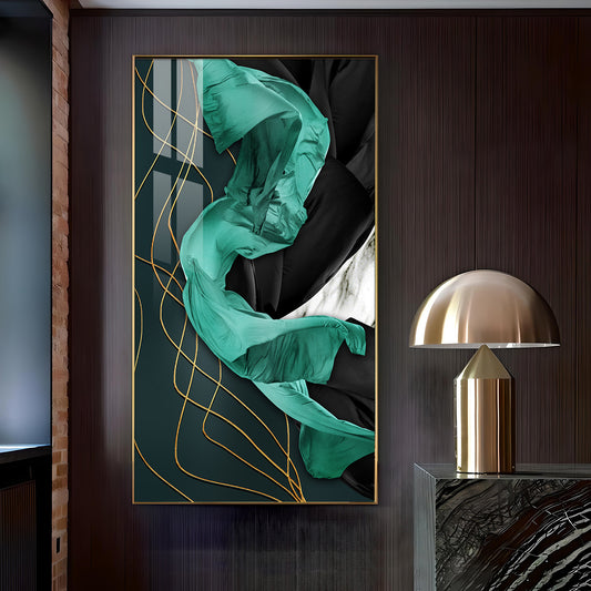 Emerald Elegance Glass Finish Vertical Wall Art
