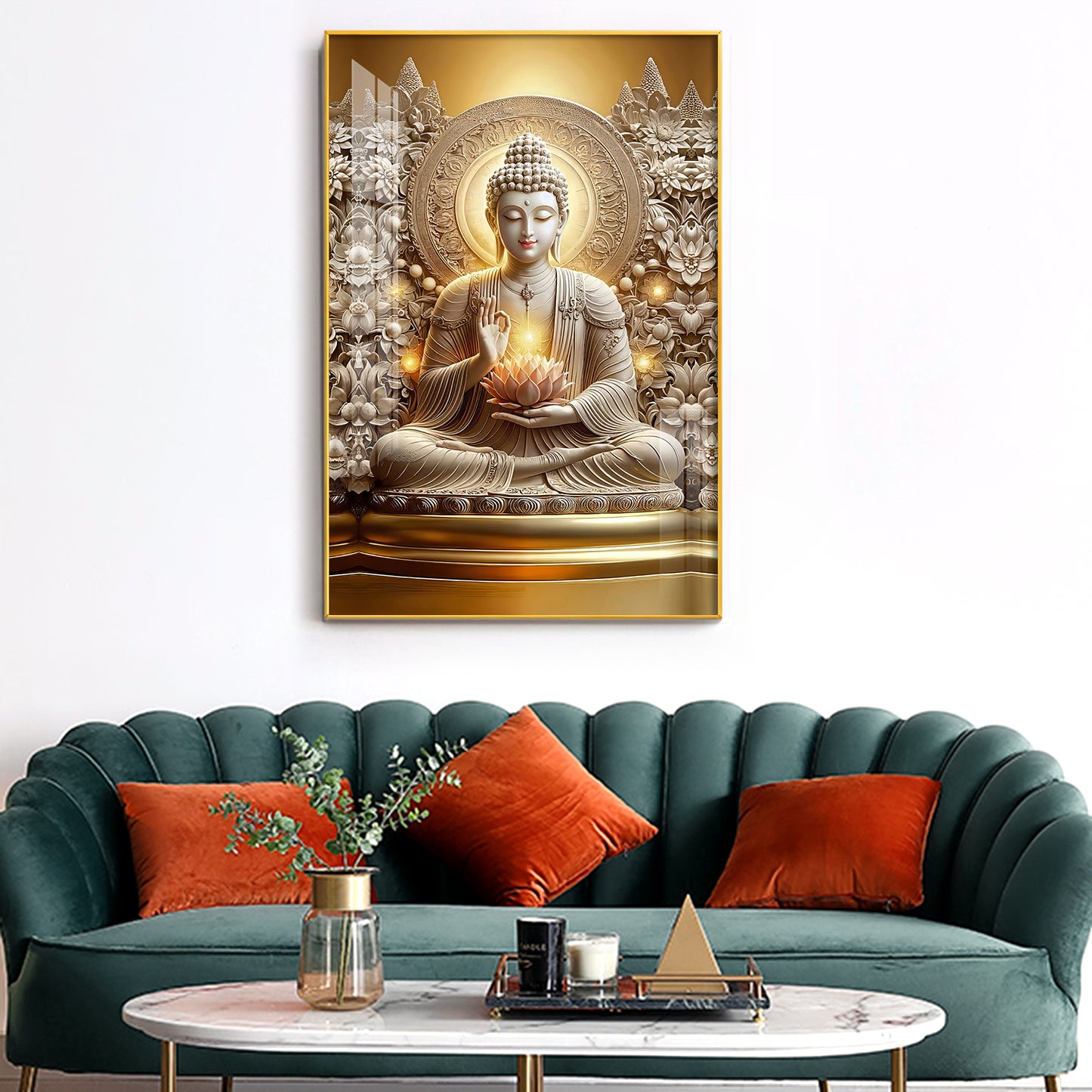 Divine Buddha Glass Finish Vertical Wall Art
