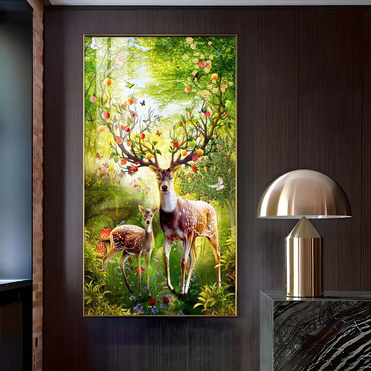 Majestic Deer Glass Finish Vertical Wall Art