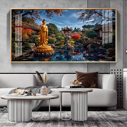 Buddha Statue In Historic Glass Finish Horizontal Wall Art