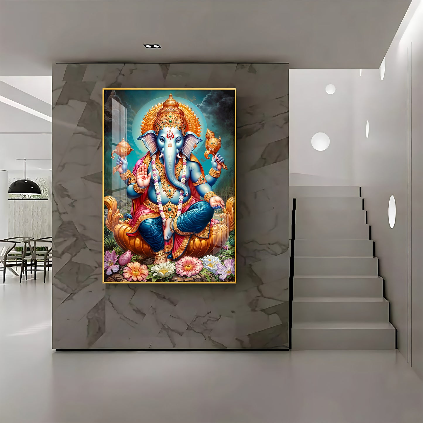 Ganesha's Blessing Glass Finish Vertical Wall Art