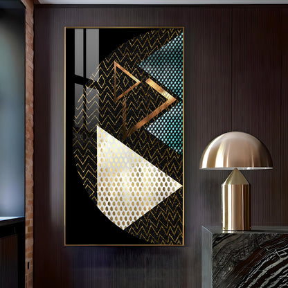 Triangular Opulence Glass Finish Vertical Wall Art