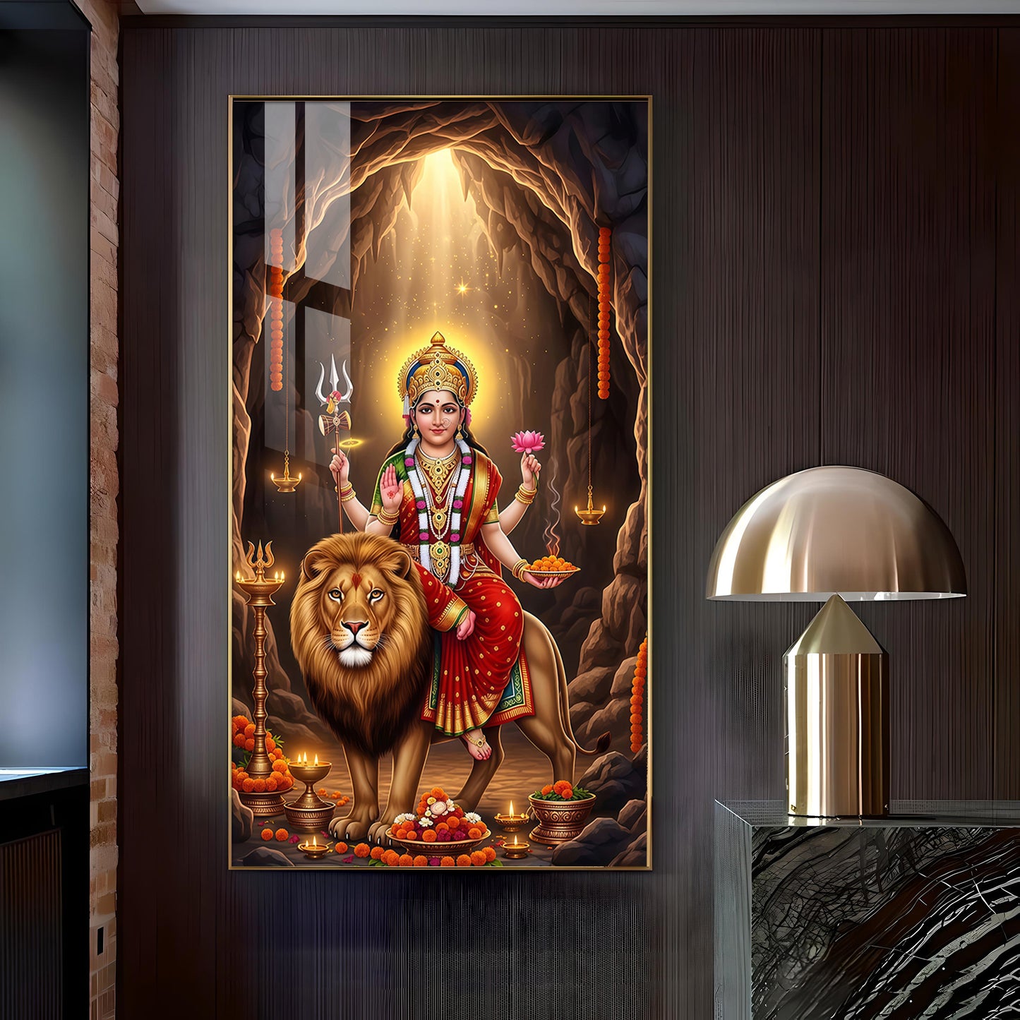 Goddess Maa Durga Glass Finish Vertical Wall Art