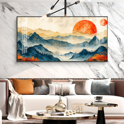 Sunrise In Mountains Glass Finish Horizontal Wall Art