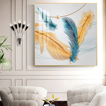 Radiant Blue and Yellow Plume Glass Finish Square Wall Art