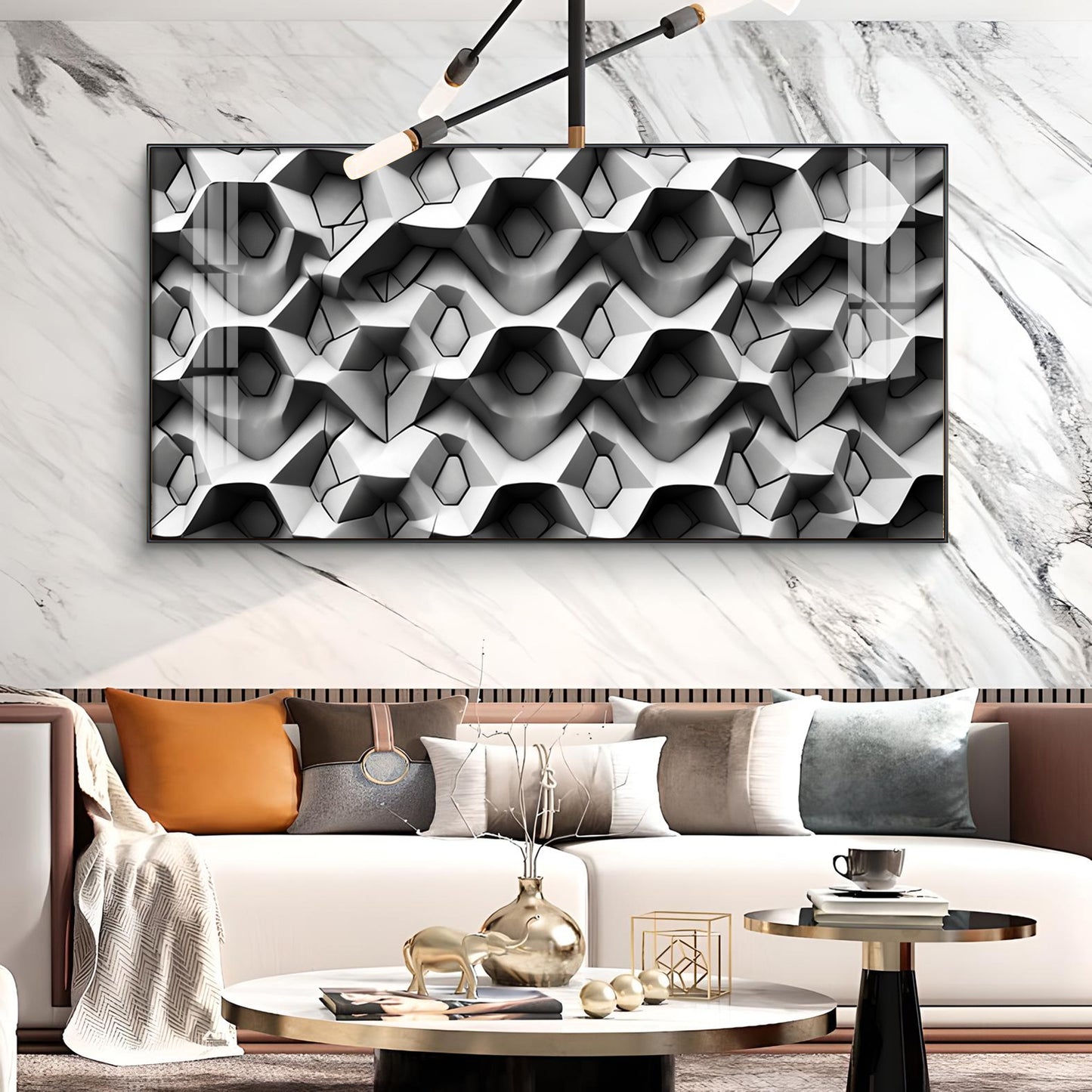 Beautiful Geometric Gray Background Glass Finish Horizontal Wall Art