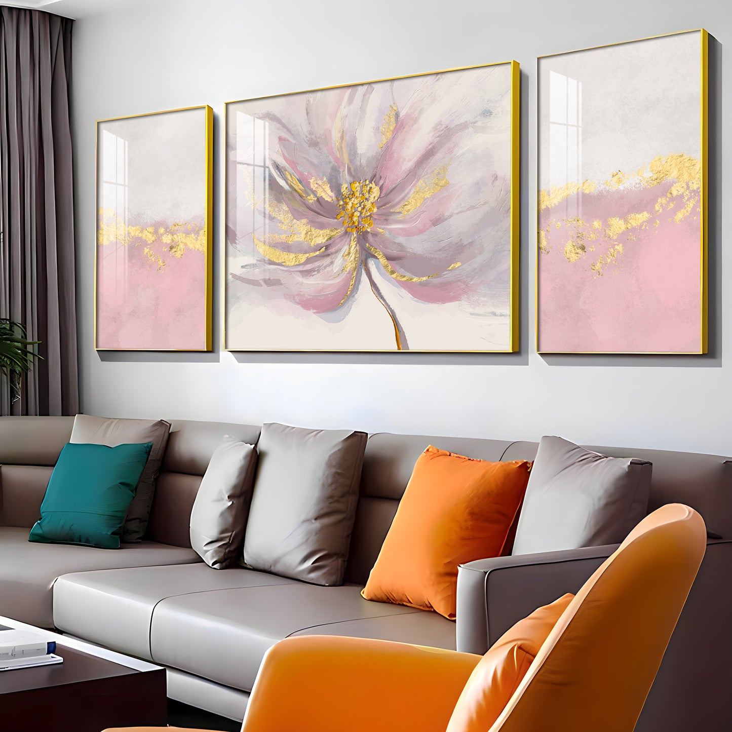 Pink Bloom Glass Finish Wall Art (Set Of 3)