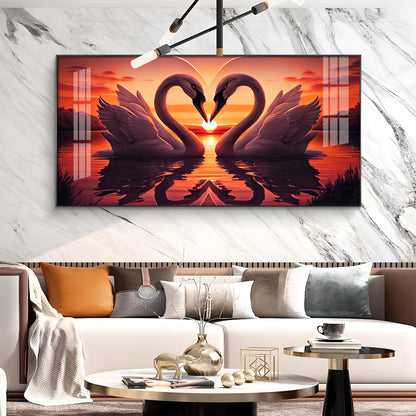 Swan In Vibrant Affection Glass Finish Horizontal Wall Art