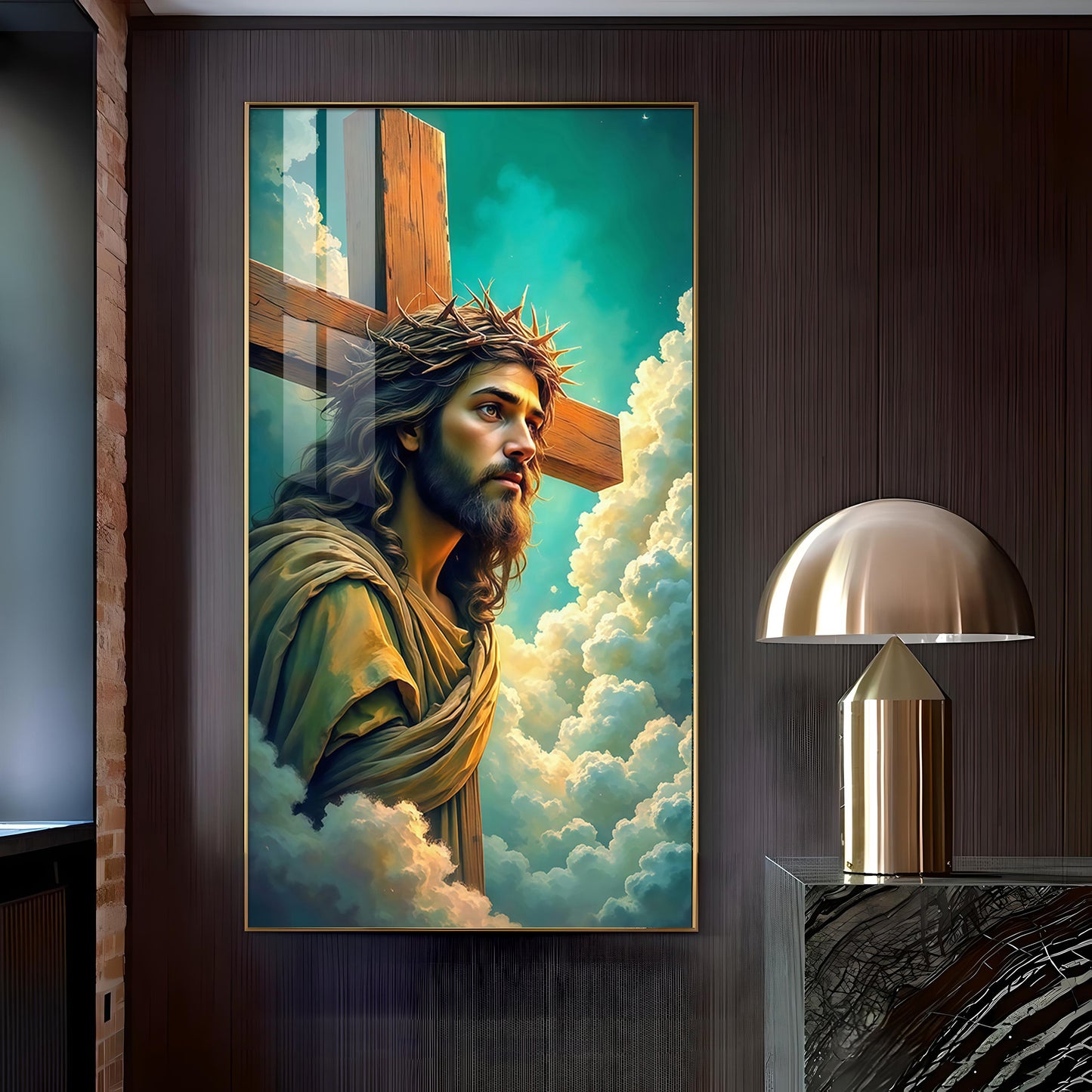 Jesus Christ Glass Finish Vertical Wall Art