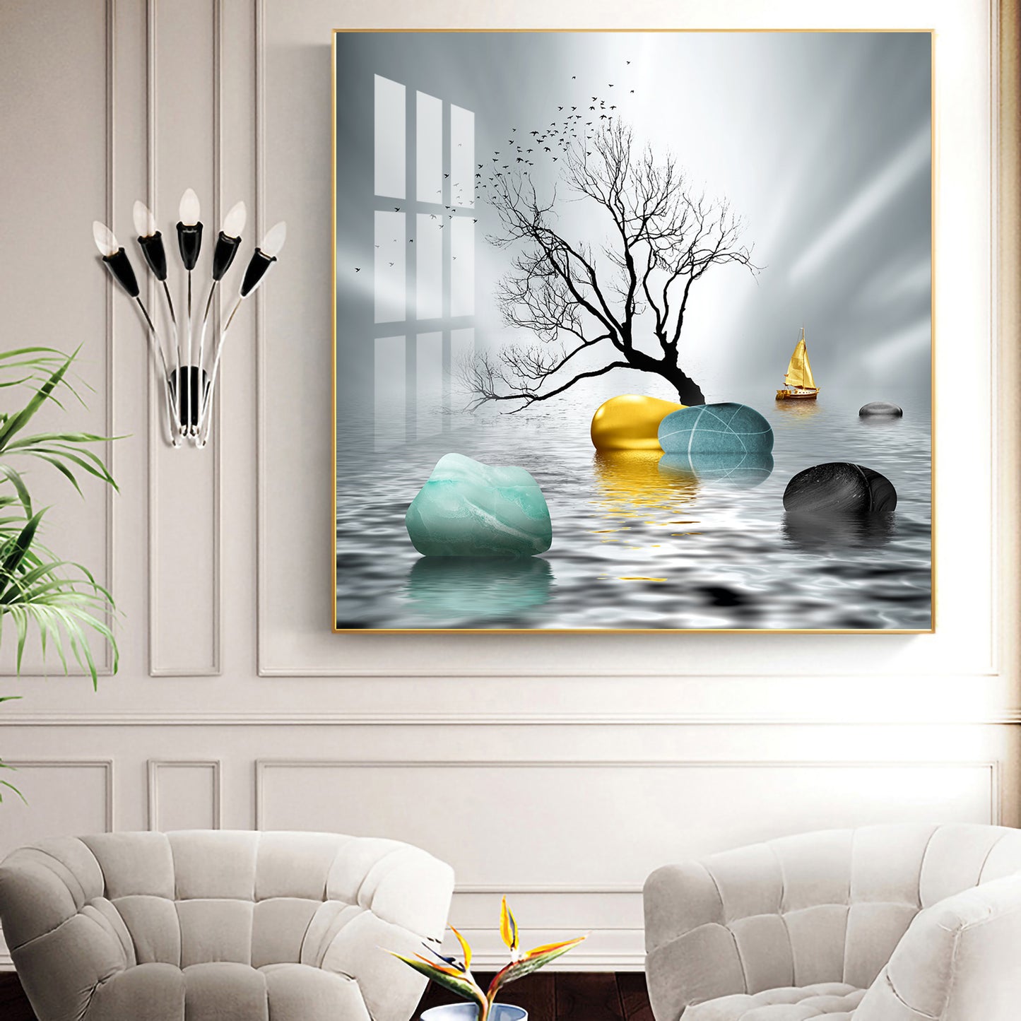 Tranquil Haven Glass Finish Square Wall Art