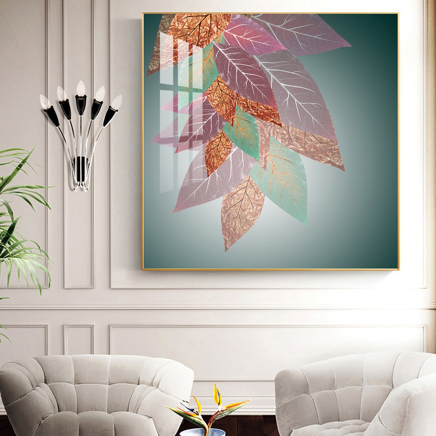 Leaf Abstraction Glass Finish Square Wall Art