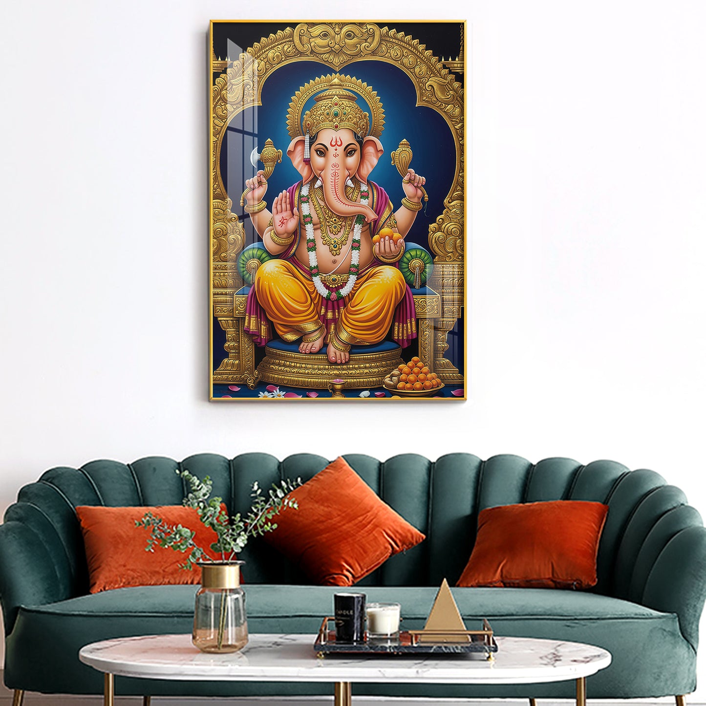 Divine Lord Ganesh Ji Glass Finish Vertical Wall Art