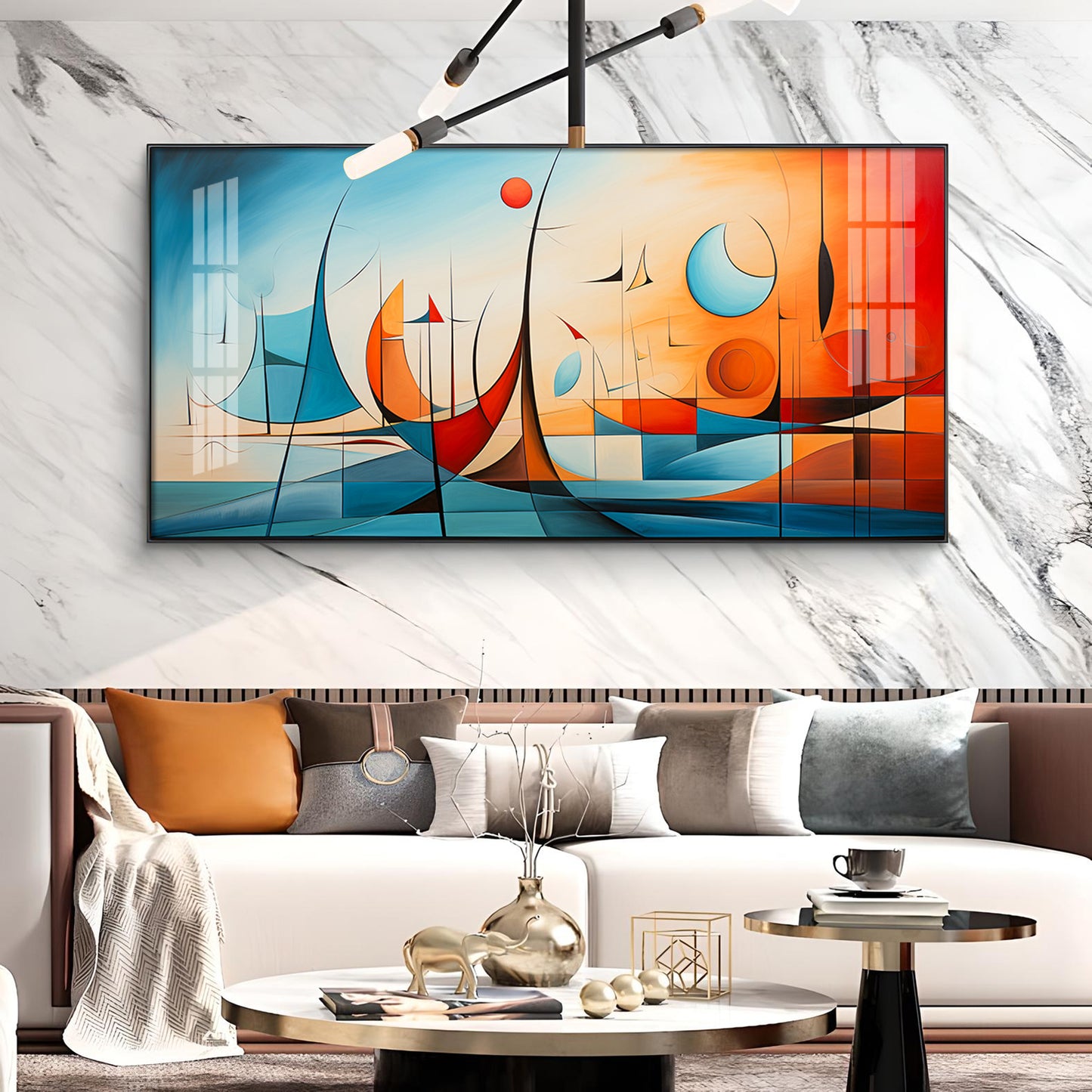 Beautiful Modern Abstract Glass Finish Horizontal Wall Art