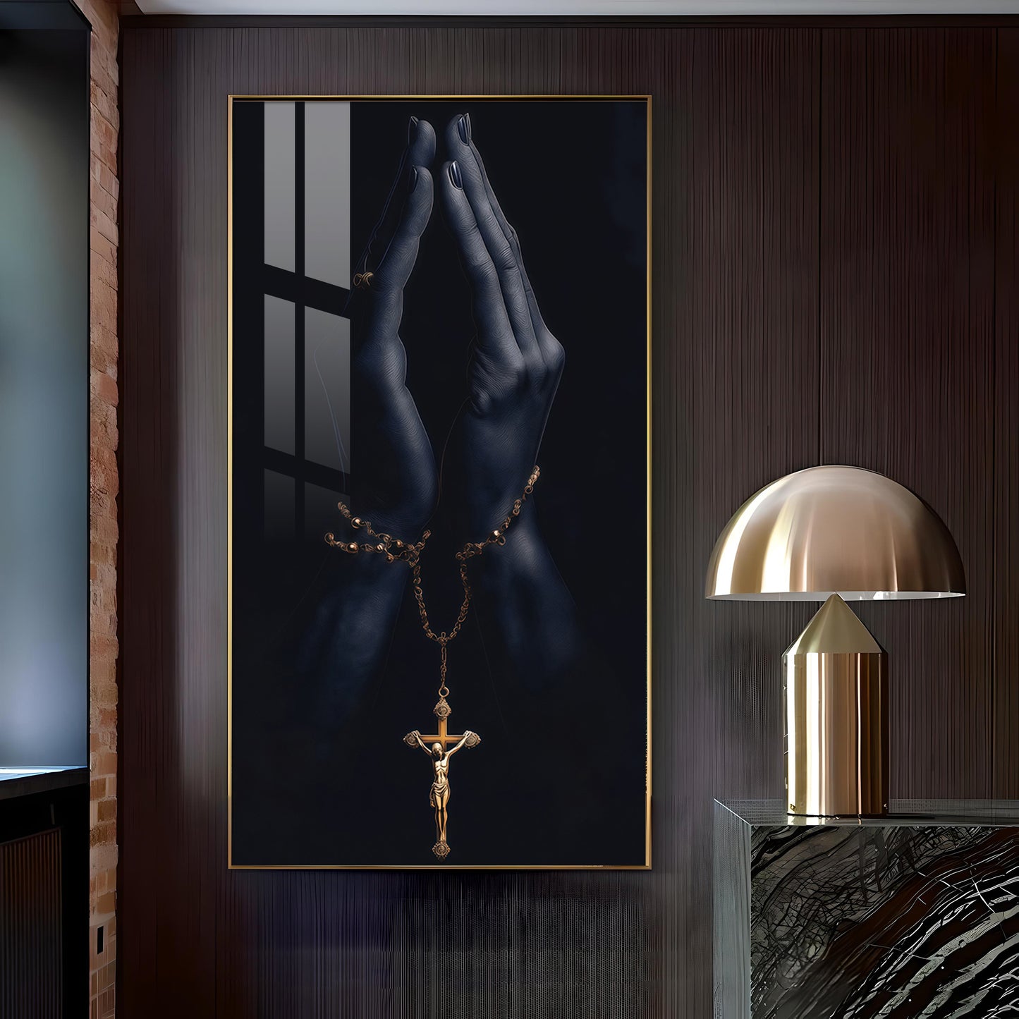 Jesus On The Cross Hand Glass Finish Vertical Wall Art