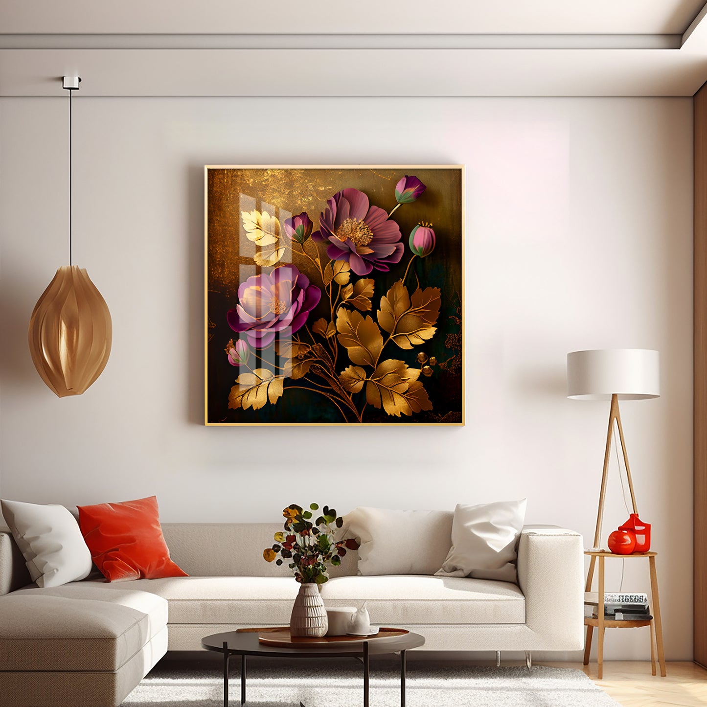 Petals in Harmony Glass Finish Square Wall Art