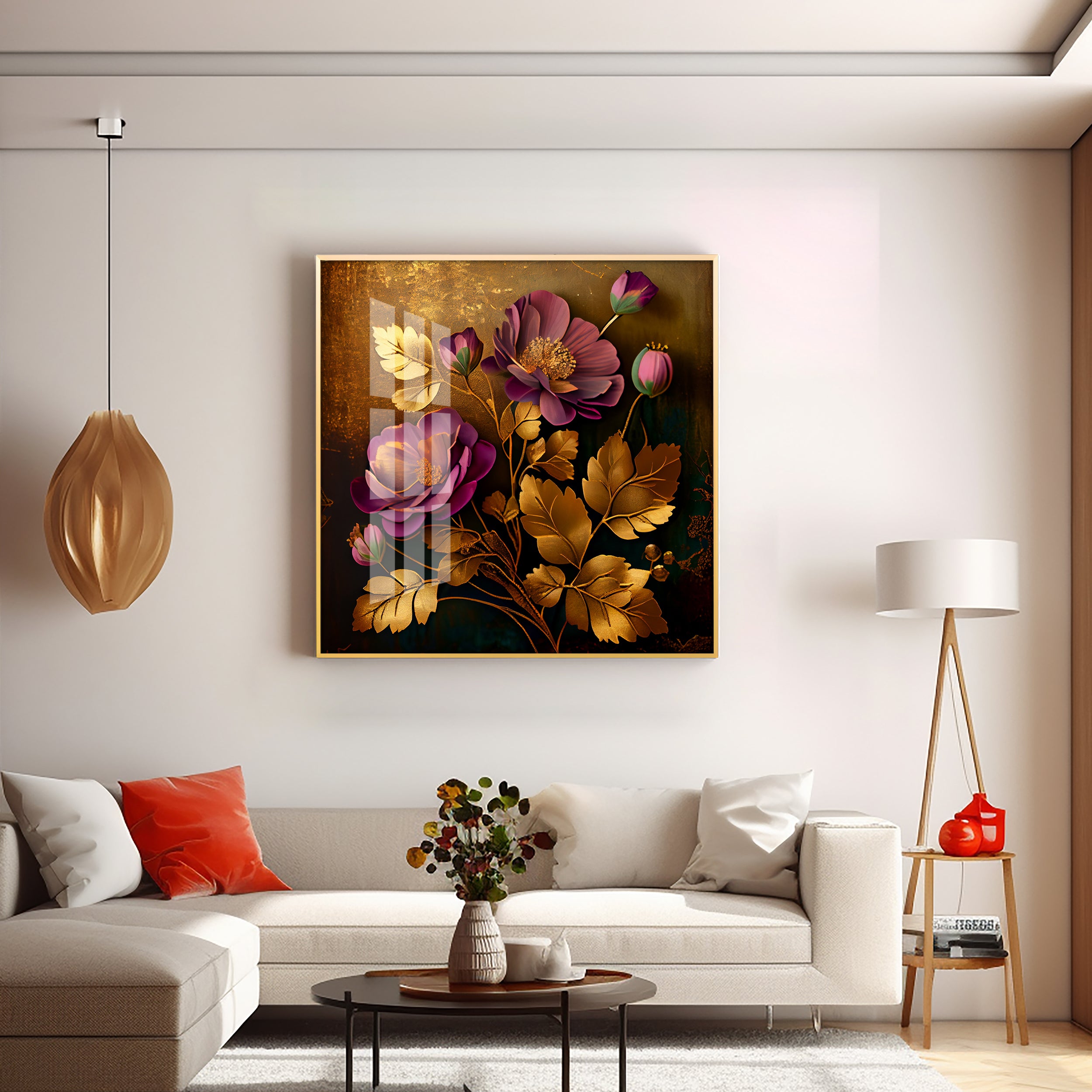 Petals in Harmony Glass Finish Square Wall Art