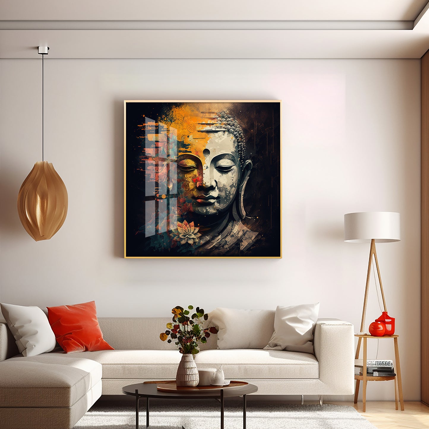 Buddha's Tranquil Essence Glass Finish Square Wall Art