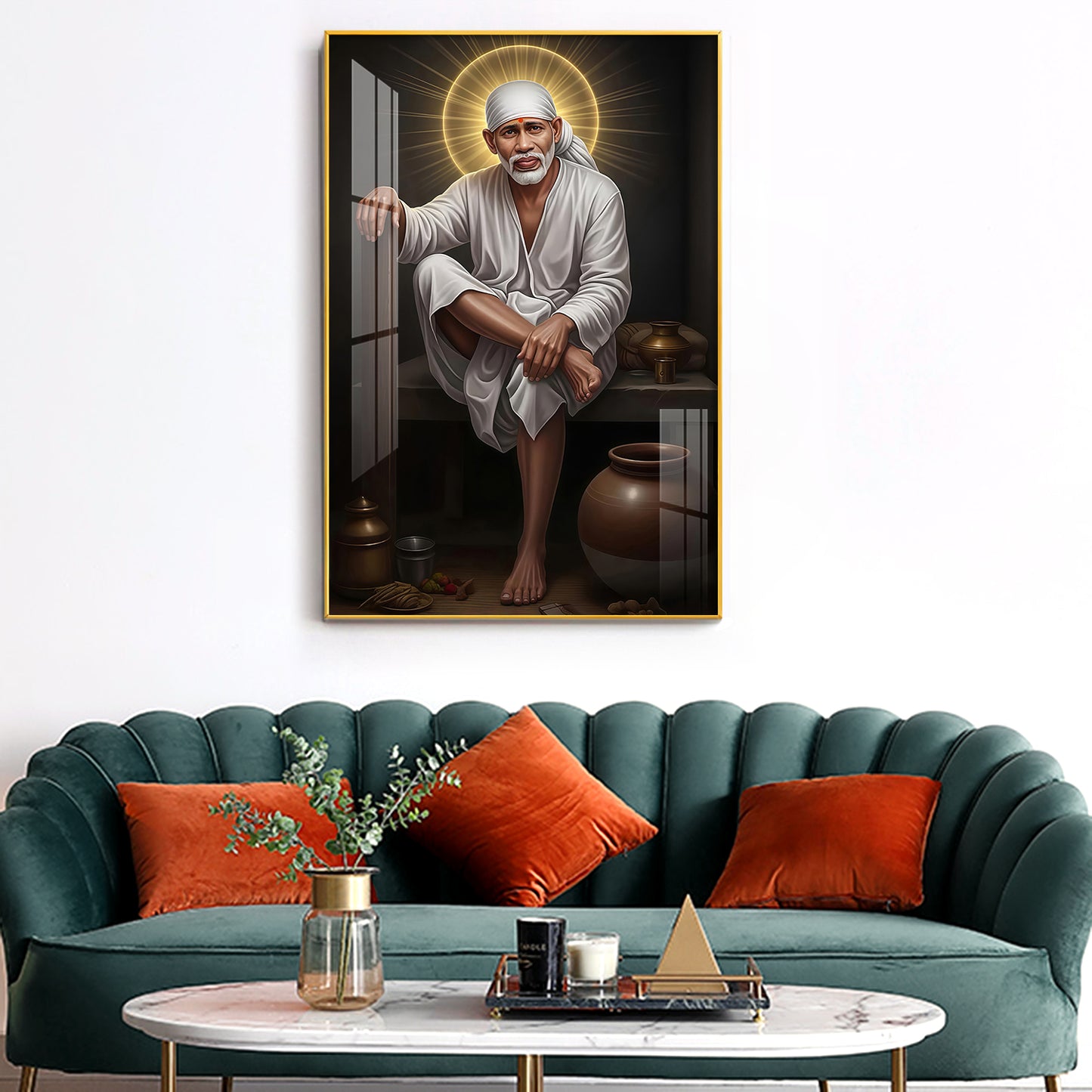 Sai Baba Glass Finish Vertical Wall Art