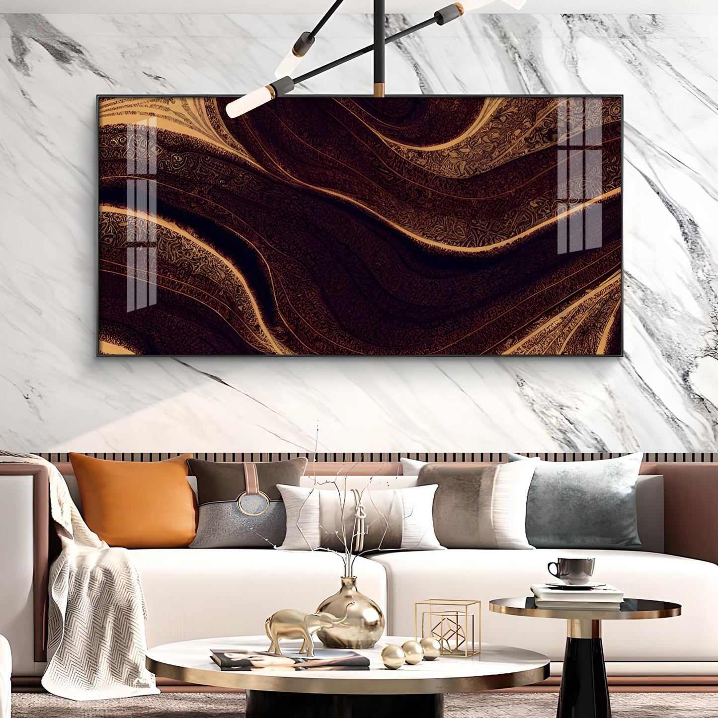 Golden Rhythm Wave Glass Finish Horizontal Wall Art