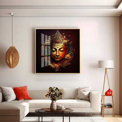 Enlightened Buddha Glass Finish Square Wall Art