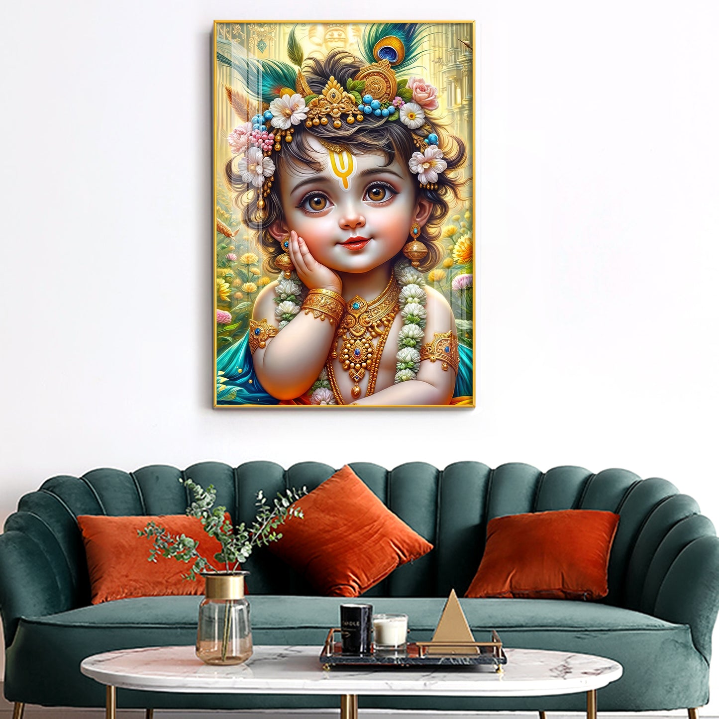 Lord Baby Krishna Glass Finish Vertical Wall Art