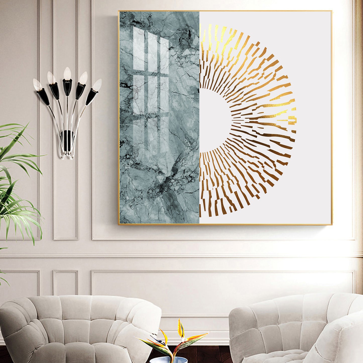 Golden Glided Glass Finish Square Wall Art