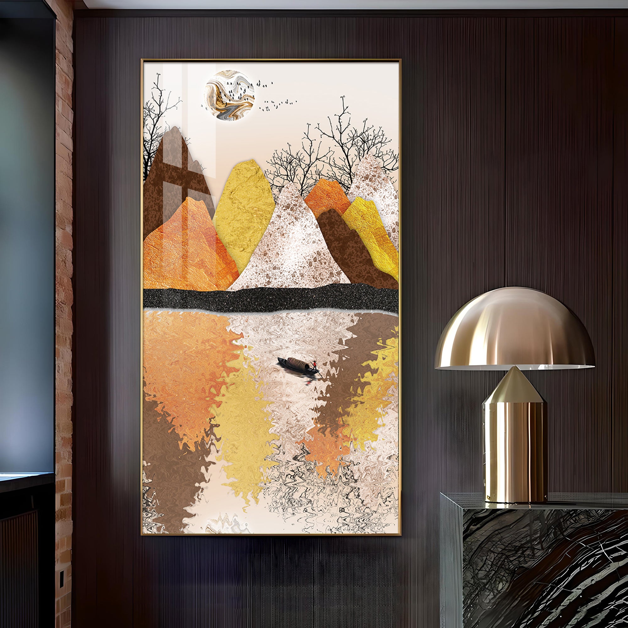 Journey Across Still Waters Glass Finish Vertical Wall Art