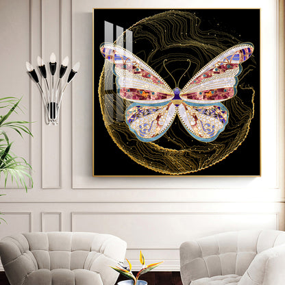 Nocturnal Wings Glass Finish Square Wall Art