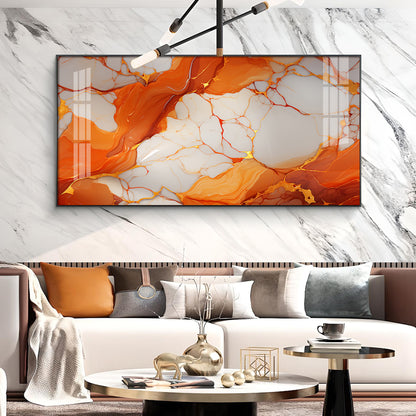 Marble Ink Orange Glass Finish Horizontal Wall Art