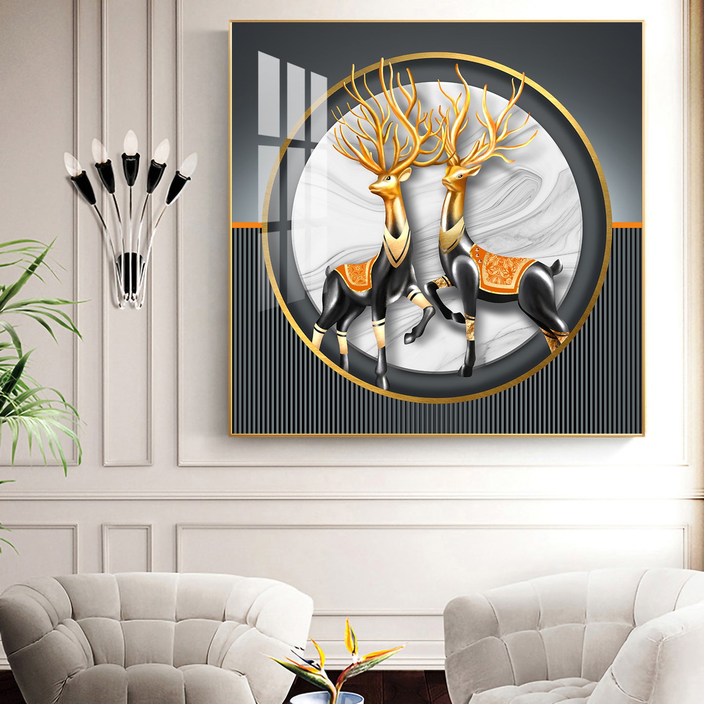 Deer in Unity Glass Finish Square Wall Art