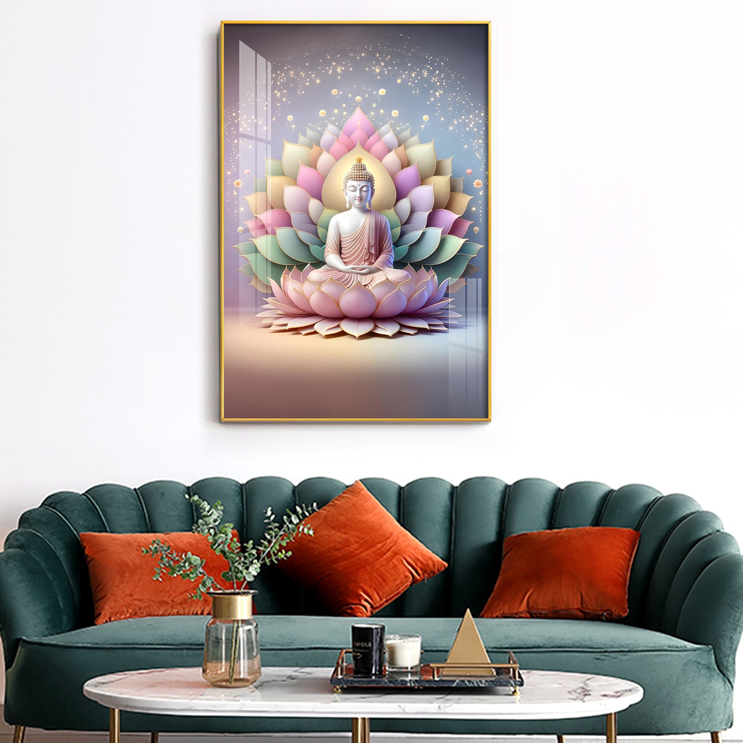 Pastel Buddha Canvas Glass Finish Vertical Wall Art