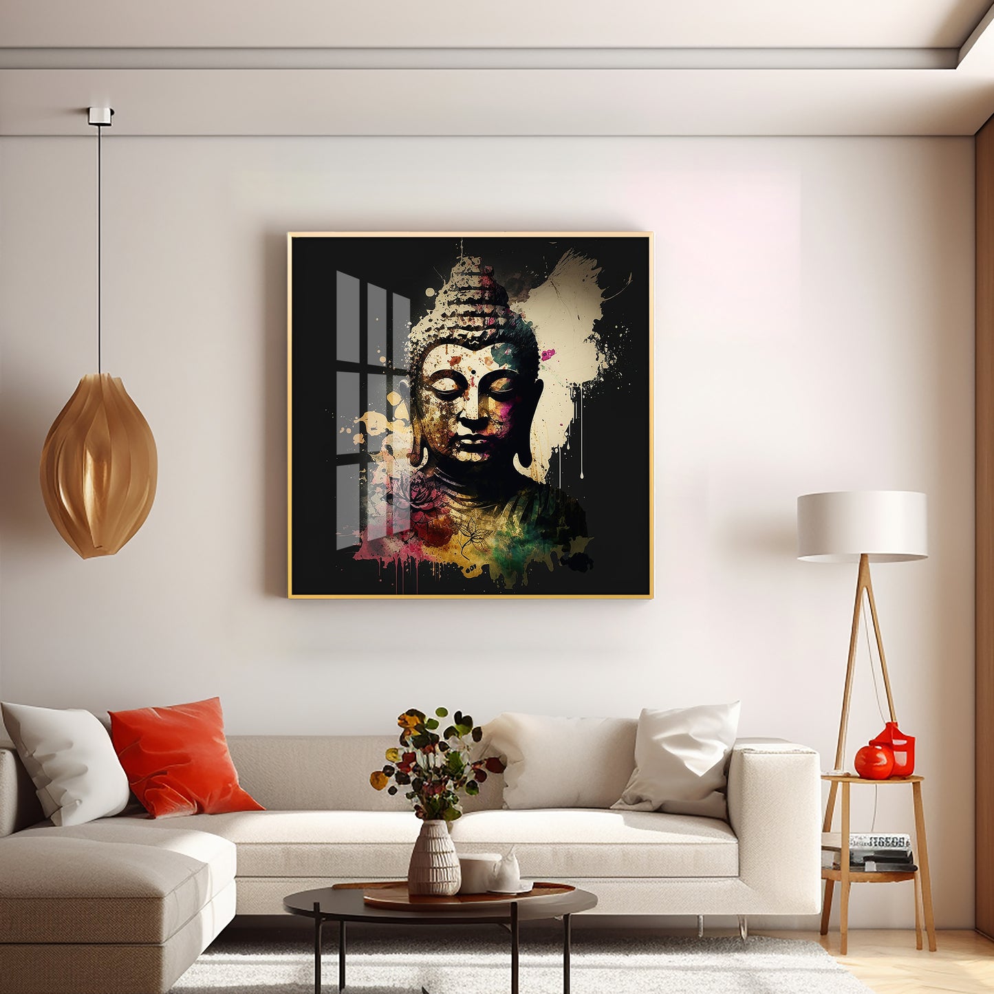 Harmony Of Buddha Calmness Glass Finish Square Wall Art