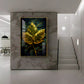 Golden Aura Leaf Glass Finish Vertical Wall Art