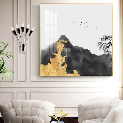 Golden Abyss Glass Finish Square Wall Art