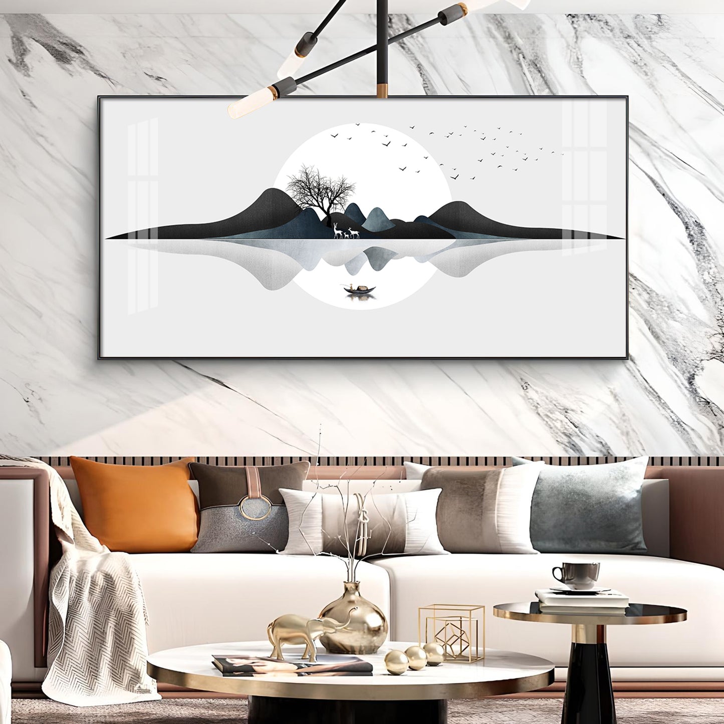 Watercolor Mountains Glass Finish Horizontal Wall Art