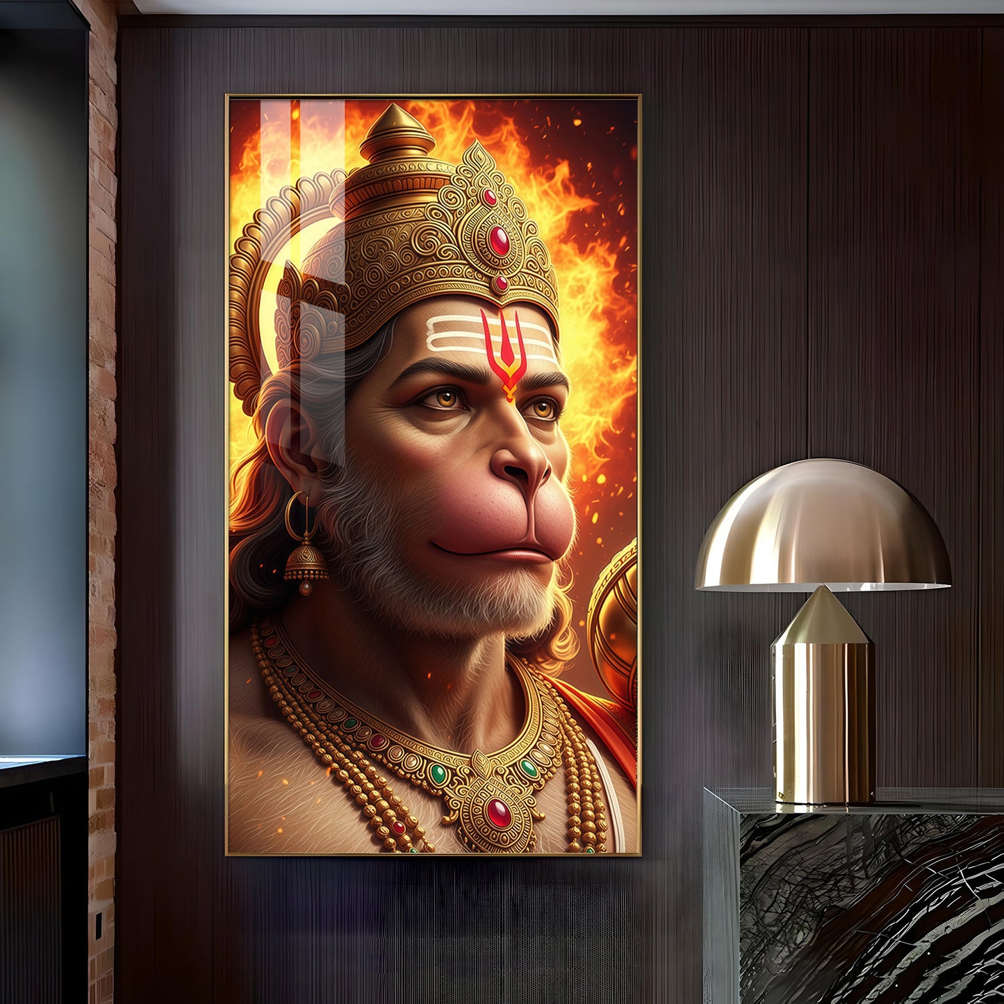 Ram Bhakt Hanuman Ji Glass Finish Vertical Wall Art